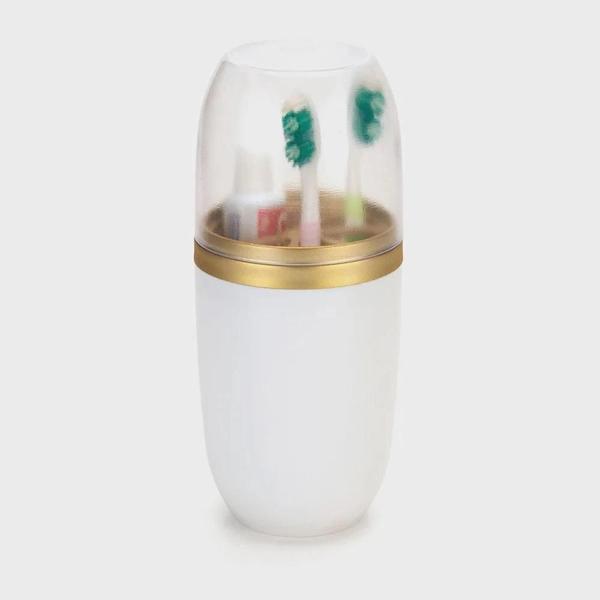 Porta Escova E Pasta Com Tampa Transparente Dourado 500Ml - Arthi Imagem de Porta Escova E Pasta Com Tampa Transparente Dourado 500Ml