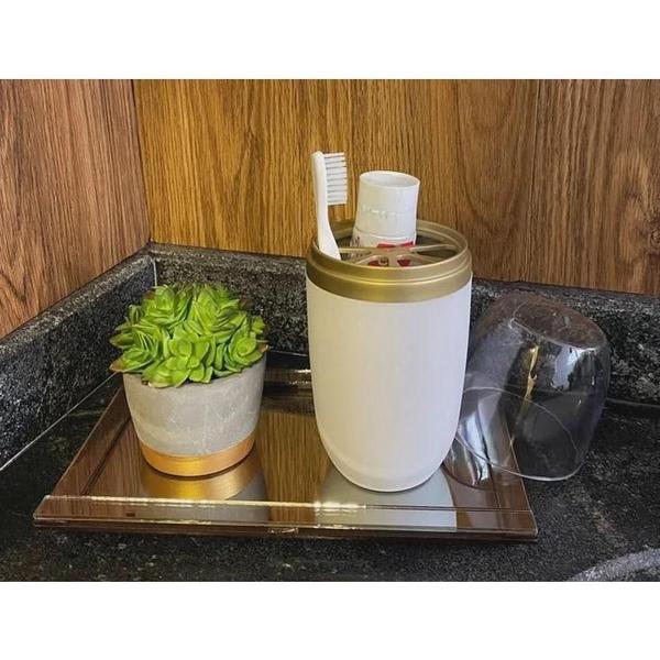 Porta Escova E Pasta Com Tampa Transparente Dourado 500Ml - Arthi Imagem de Porta Escova E Pasta Com Tampa Transparente Dourado 500Ml