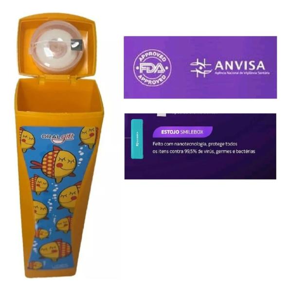 Imagem de Porta Escova Infantil Com Fio Dental Acoplado Antimicrobiano Anvisa