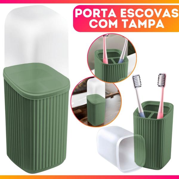 Imagem de Porta Escovas Pasta De Dente Com Tampa Translúcida quadrado Banheiro Lavabo