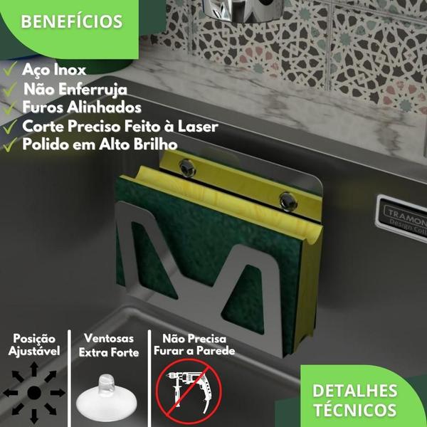 Imagem de Porta Esponja De Pia Inox Com Adesivo Suporte Bucha ELG