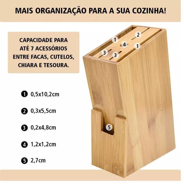 Imagem de Porta Facas em Bambu Natural Suporte para Facas Cozinha Organização