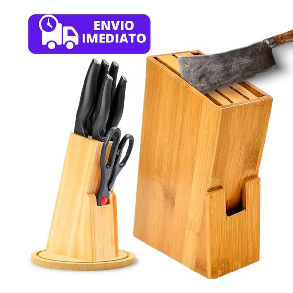 Imagem de Porta Facas Utensilios Talher Cozinha Cepo Bambu Elegante