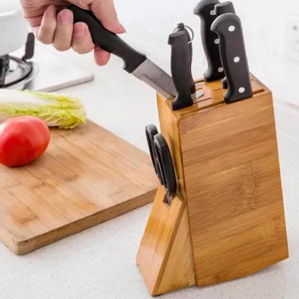 Imagem de Porta Facas Utensilios Talher Cozinha Cepo Bambu Elegante