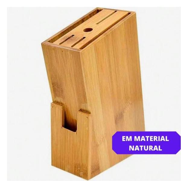 Imagem de Porta Facas Utensilios Talher Cozinha Cepo Bambu Elegante