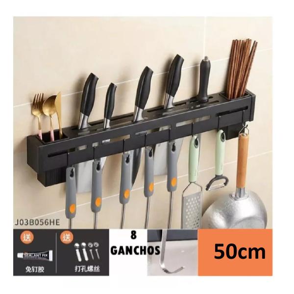 Imagem de Porta Facas Utensílios Talheres De Parede 50cm com 8 Ganchos