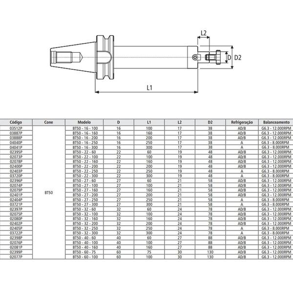 Imagem de Porta Fresa Facear Modelo BT50 - 16 - 300 - MAS 403 BT/ DIN 3937