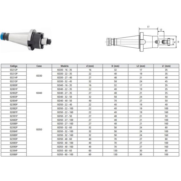 Imagem de Porta Fresa Facear Modelo ISO50 - 40 - 100 - DIN 2080/ DIN 3937