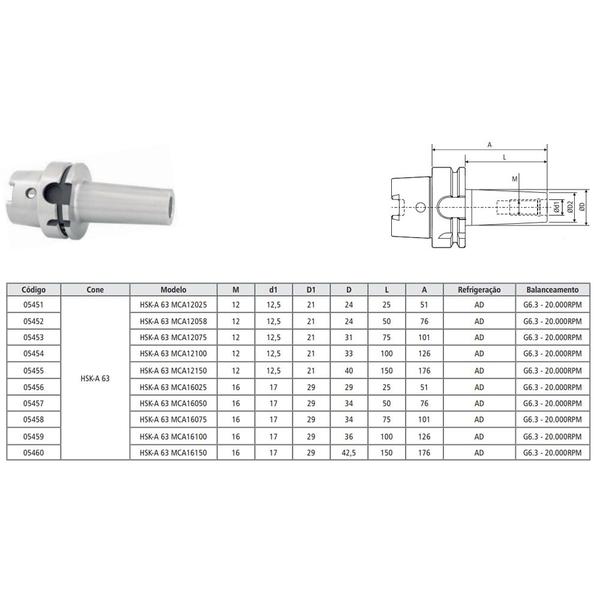 Imagem de Porta Fresa Roscado (Porta Cápsula) Modelo HSK-A 63 MCA16050 - DIN 69893