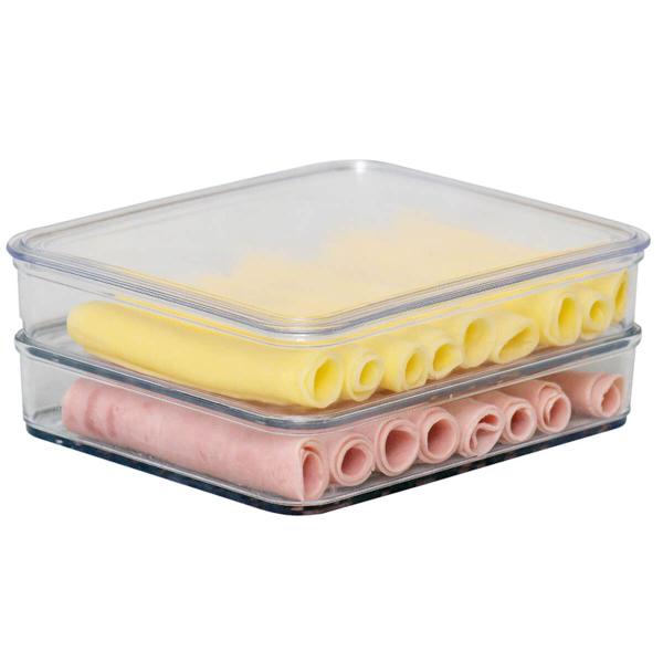 Porta Frios Empilhável Plástico Transparente com Tampa Pote para Presunto e Queijo Duplo Cinquetti Imagem de Porta Frios Empilhável Plástico Transparente com Tampa Pote para Presunto e Queijo Duplo Cinquetti