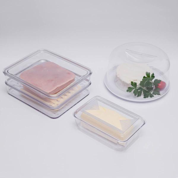 Porta Frios Empilhável Plástico Transparente com Tampa Pote para Presunto e Queijo Duplo Cinquetti Imagem de Porta Frios Empilhável Plástico Transparente com Tampa Pote para Presunto e Queijo Duplo Cinquetti