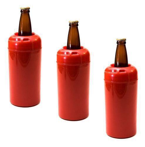 Imagem de Porta Garrafa Cerveja 600ml Cervegela Kit 3 Pecas Bar Cores - Vermelho