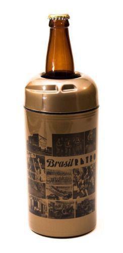 Imagem de Porta Garrafa Cerveja Litrão 1000ml Retro Termico Kit 3pc - Dourado