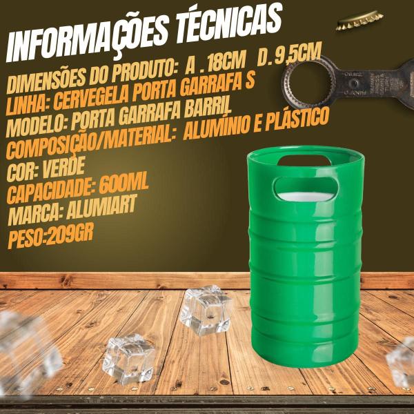 Imagem de Porta Garrafa Cerveja Térmico 600ml Barril Verde Bar Adega