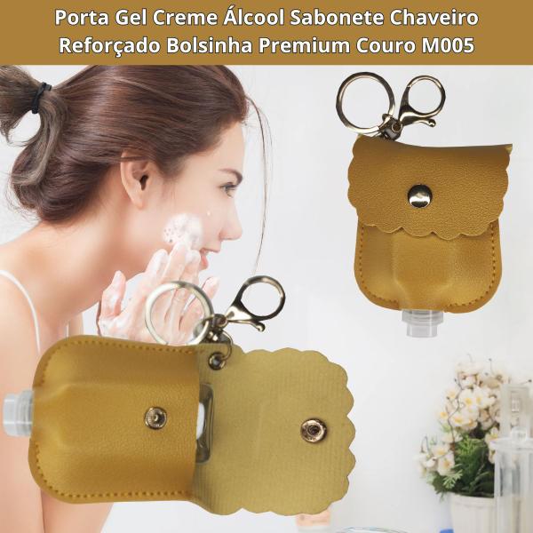 Imagem de Porta Gel Creme Álcool Sabonete Chaveiro Reforçado Bolsinha Premium Couro M005