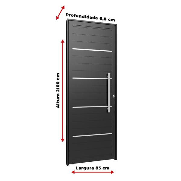 Imagem de Porta Giro Filetada 0,85m x 2,10m Direita em Alumínio Preto Com Friso e Puxador  Vitrolar