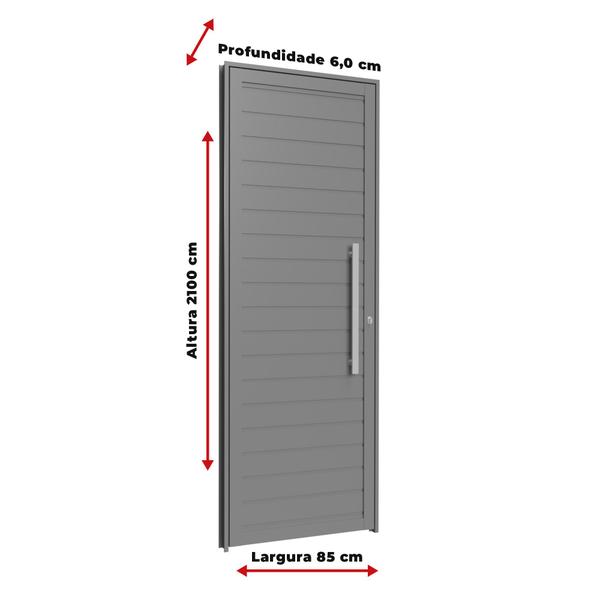 Imagem de Porta Giro Lambril 0,85m x 2,10m Esquerda em Alumínio Cinza Com Puxador Vitrolar