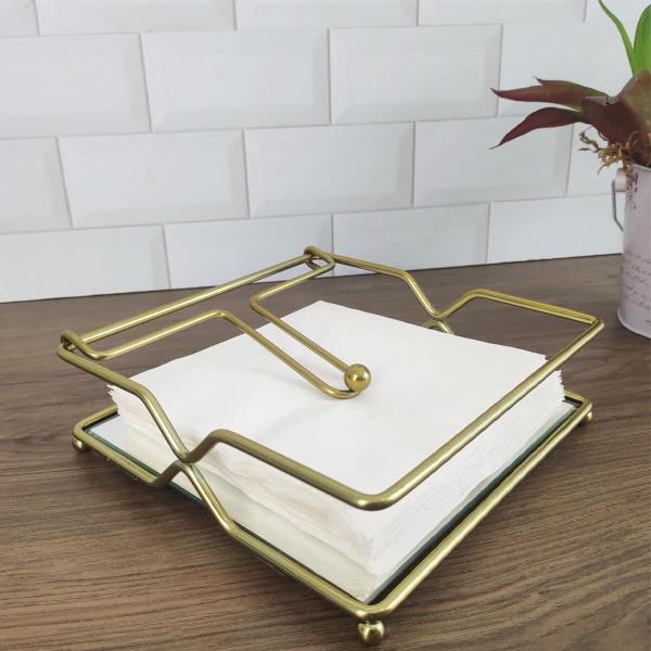 Imagem de Porta Guardanapo De Mesa Dourado Com Espelho Suporte Para Guardanapo com Peso Duler