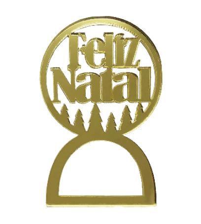 Imagem de Porta Guardanapo Natalino Feliz Natal Pinheiro Acrílico Dourado 4 Un Vivarte - Inspire sua Festa Loja