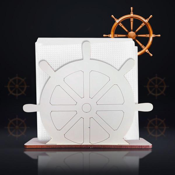 Imagem de Porta Guardanapo Roda Leme Navio Marinheiro Mdf 12cm Kit 15