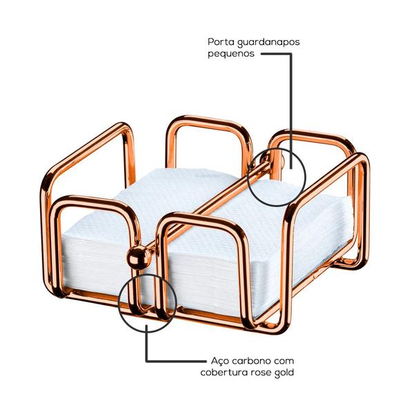 Imagem de Porta Guardanapos Com Peso Alta Qualidade Future 1193 De Aço Carbono Rose Gold Cobre