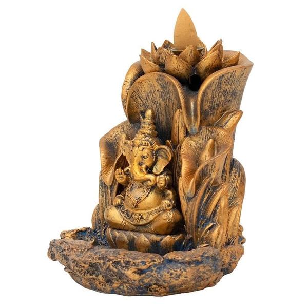 Imagem de Porta Incenso Buda Ganesha Prosperidade Flor Lótus 16Cm