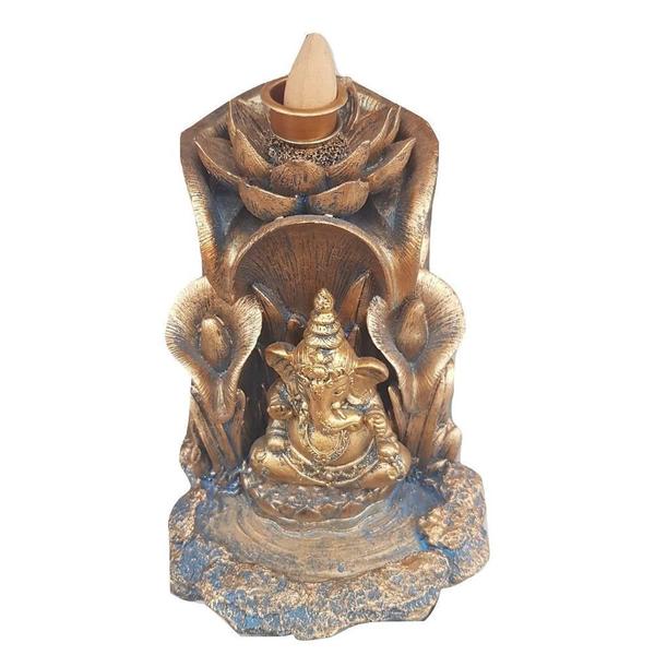 Imagem de Porta Incenso Buda Ganesha Prosperidade Flor Lótus 16Cm