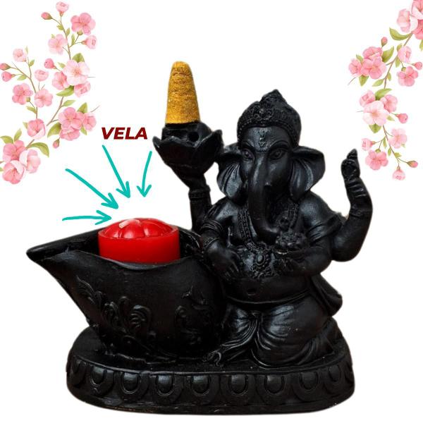 Imagem de Porta Incenso e Vela Cascata Invertida Ganesha Mão com Lótus