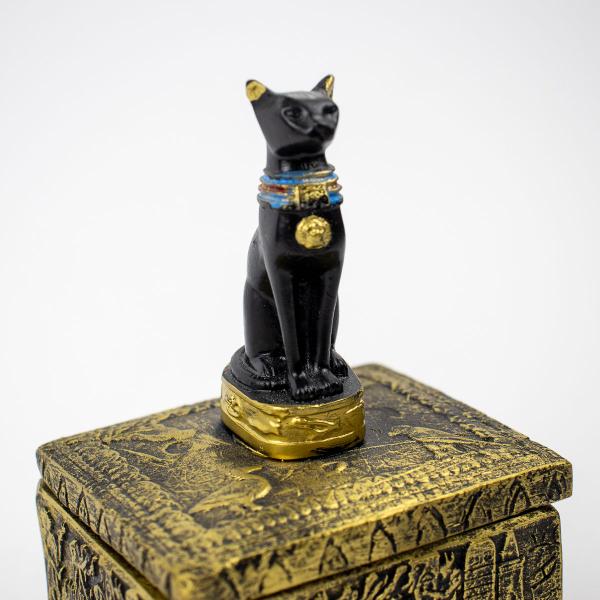 Imagem de Porta Joia Quadrado Bastet Dourado 12,5 cm em Resina