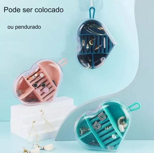 Imagem de Porta-Jóias Coração e Redondo  Compacto e Perfeito para Carregar em Viagens e Bolsas (3 Cores)