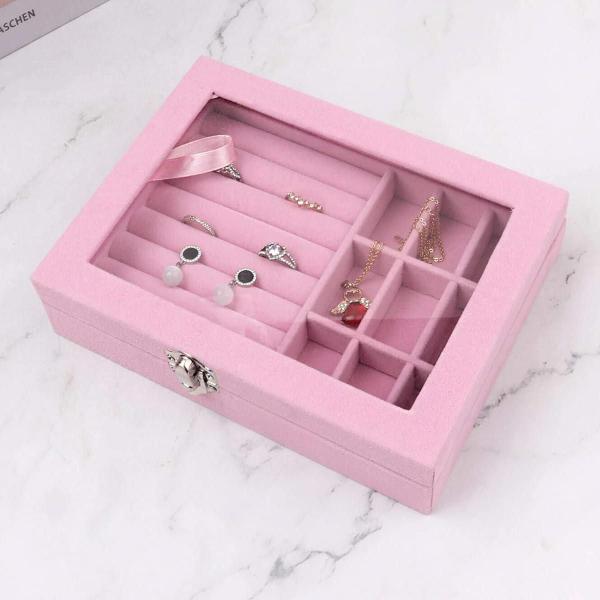 Imagem de Porta Joias Organizador Anel Cordão Brinco Cinza Rosa Barbie