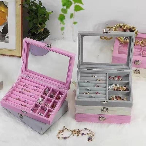 Imagem de Porta Joias Organizador Anel Cordão Brinco Cinza Rosa Barbie