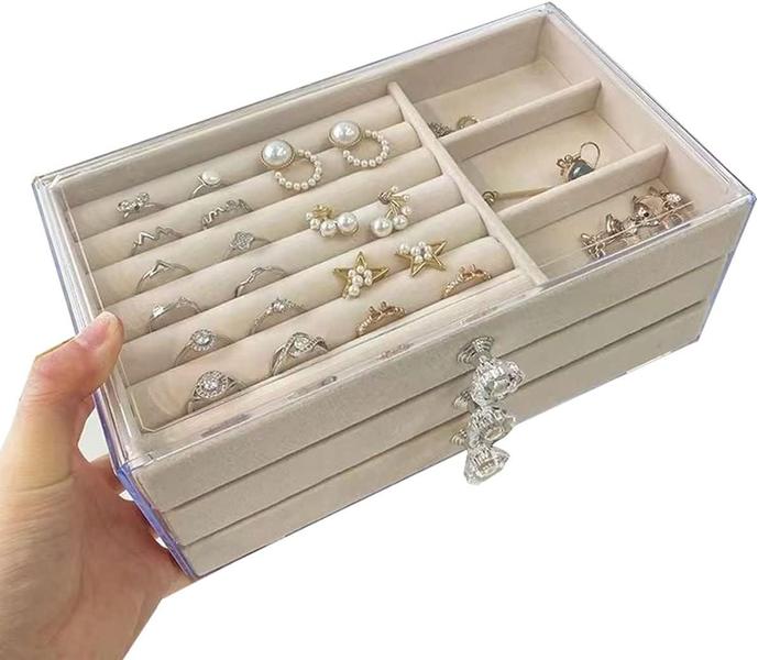 Porta Jóias Portátil Divisória Organizador Feminino Multiuso Cor Bege - Davinci Imagem de Porta Jóias Portátil Divisória Organizador Feminino Multiuso Cor Bege