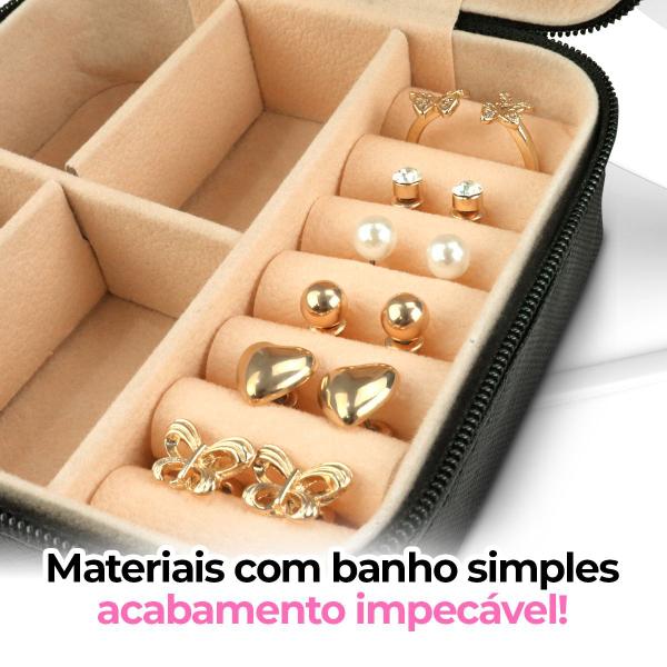 Imagem de Porta joias preto qualidade premium + anel + colar banhado qualidade premium dourado estiloso casual