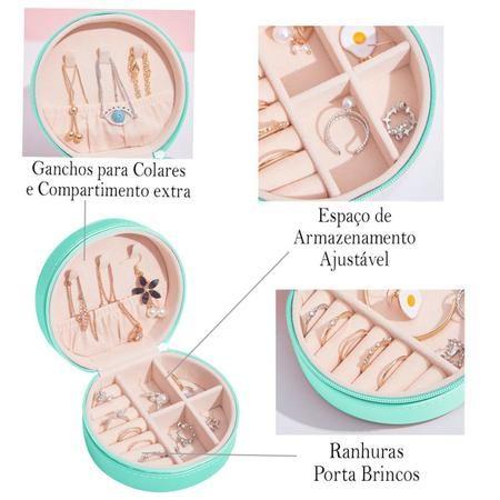 Imagem de Porta joias redondo  compacto com zíper elegante.