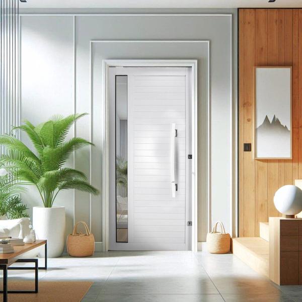 Imagem de Porta Lambri Pivotante de Aluminio 215x100cm com Visor Branco