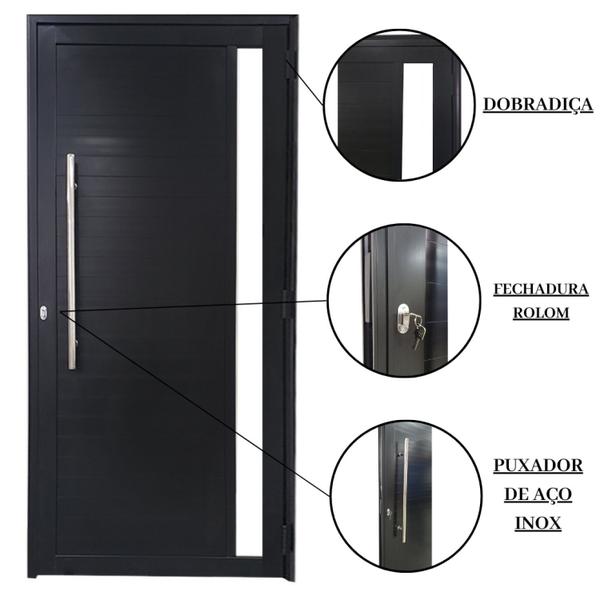 Imagem de Porta Lambril de Alumínio 210 x 90cm com Puxador e Visor Linha 30 Lado Esquerda Preto