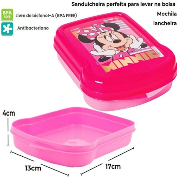 Imagem de Porta Lanche Conjunto Infantil Minnie Rosa 5 Itens Plasutil