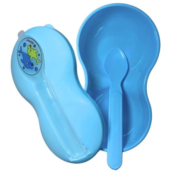 Imagem de Porta Leite em Po Porta Papinha Baby Tigela Infantil com Colher Azul Bebe  Injetemp 