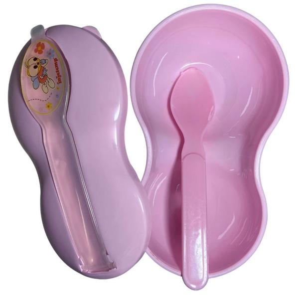 Imagem de Porta Leite em Po Porta Papinha Baby Tigela Infantil com Colher Rosa Bebe  Injetemp 