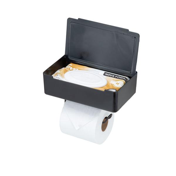 Imagem de Porta lenços umedecido e papel higiênico com apoio a celular de parede com adesivo 3M