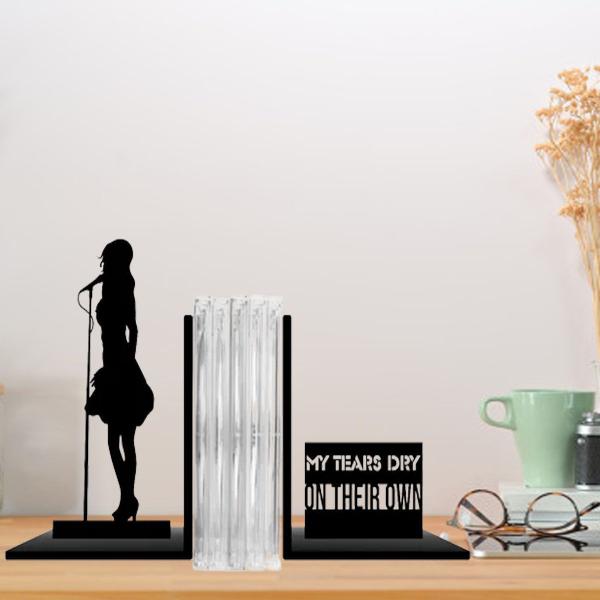 Imagem de Porta Livro Ou Cd Dvd Aparador Amy Winehouse Mdf Decorativo de Mesa Preto Sala Casa Quarto Discos Cantora