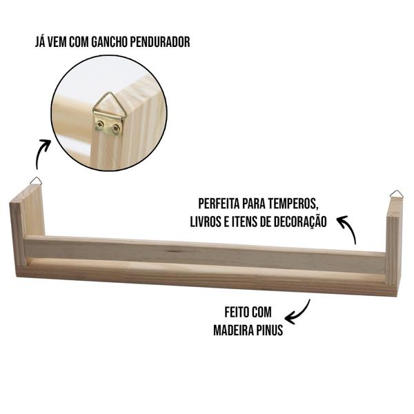 Imagem de Porta Livros Grande Prateleira Temperos Condimentos Pinus