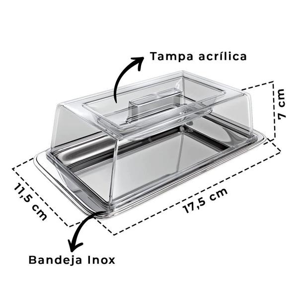 Imagem de Porta Manteiga Manteigueira Retangular Inox Tampa Acrílica
