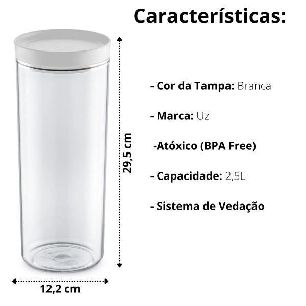 Imagem de Porta Mantimentos 2,5L Transparente com Tampa Branca