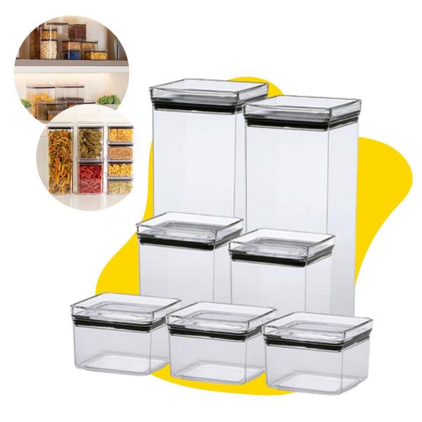 Imagem de Porta Mantimentos Alimentos Hermetico Empilhavel Kit com 07