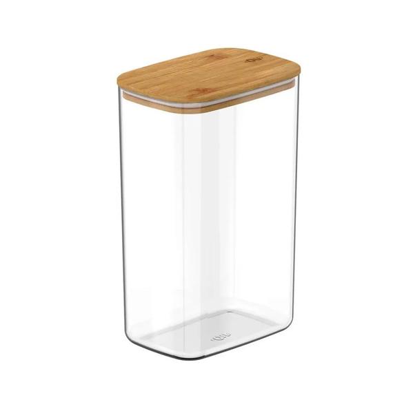 Imagem de Porta Mantimentos Hermético Keep Retangular em Poliestireno Transparente com Tampa em Bambu 2,3L - Ou