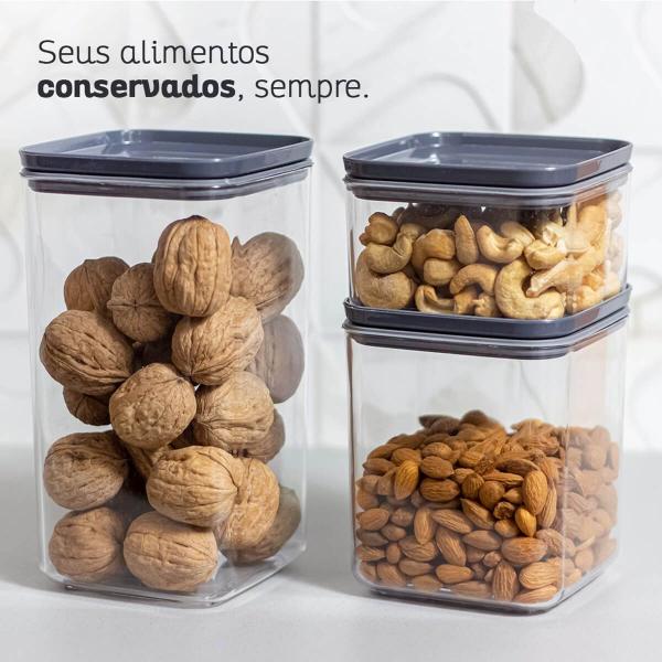 Imagem de Porta Mantimentos Hermético Pequeno Cristal 1L Pote para Alimentos Quadrado Chumbo