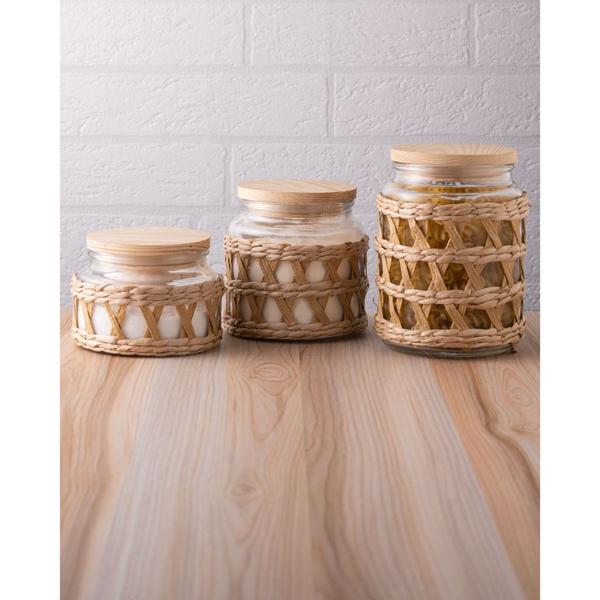 Porta Mantimentos Pote de Vidro com Sisal e Tampa de Madeira 350ml Wolff Imagem de Porta Mantimentos Pote de Vidro com Sisal e Tampa de Madeira 350ml Wolff