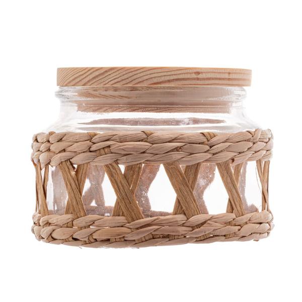 Porta Mantimentos Pote de Vidro com Sisal e Tampa de Madeira 350ml Wolff Imagem de Porta Mantimentos Pote de Vidro com Sisal e Tampa de Madeira 350ml Wolff